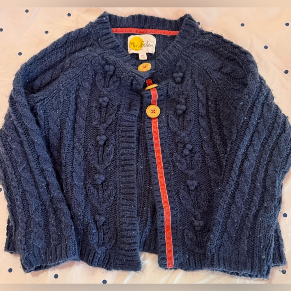 Mini Boden size 5-6 yr. Navy, acrylic cardigan